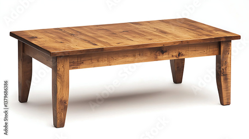 A wooden coffee table with a light brown finish