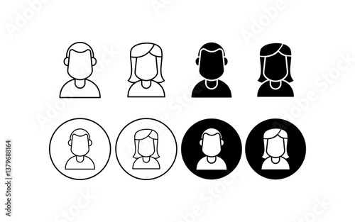 Flat Minimalist Male and Female Avatar Icons – Line and Filled Style