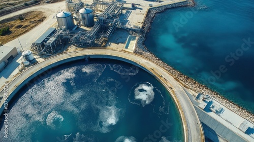 Aerial View of Coastal Wastewater Treatment Plant