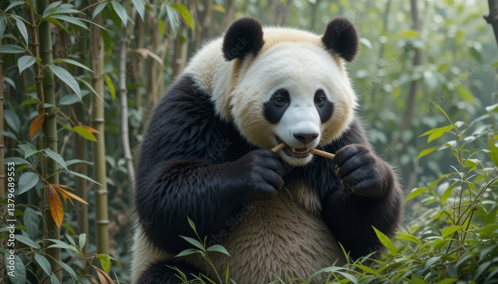 Fototapeta premium A giant panda munching on bamboo