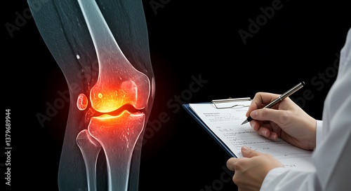 X-Ray of Knee with Red Highlight photo