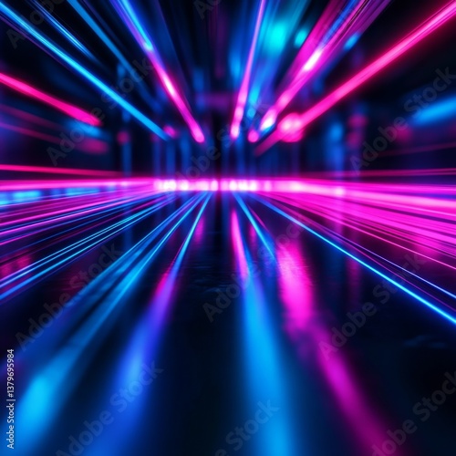 Vibrant Neon Light Streaks in Blue and Pink with Speed Effect