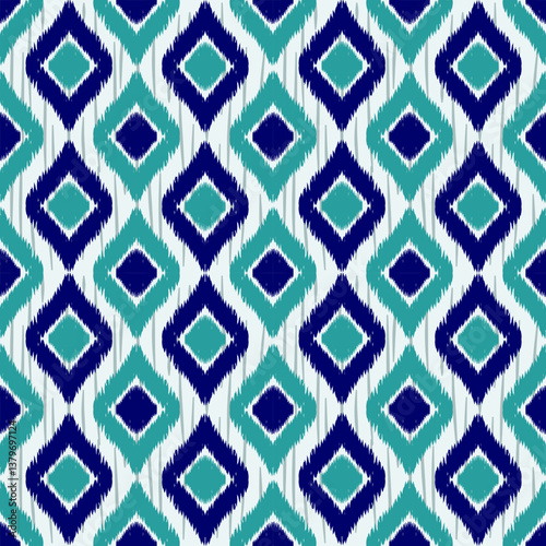 Ikat motif seamless pattern for textile, fabric clothing, printing.