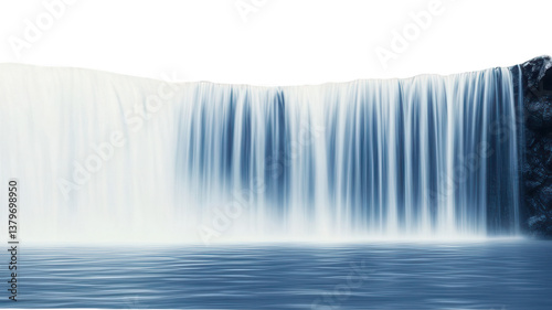 tRealistic Crystal-Clear Waterfall, Misty Effect, Isolated on White Background