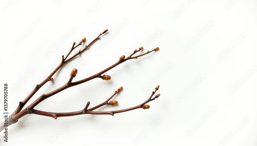 Fototapeta premium A few branches with twigs isolated on white background, organic, texture, botanical