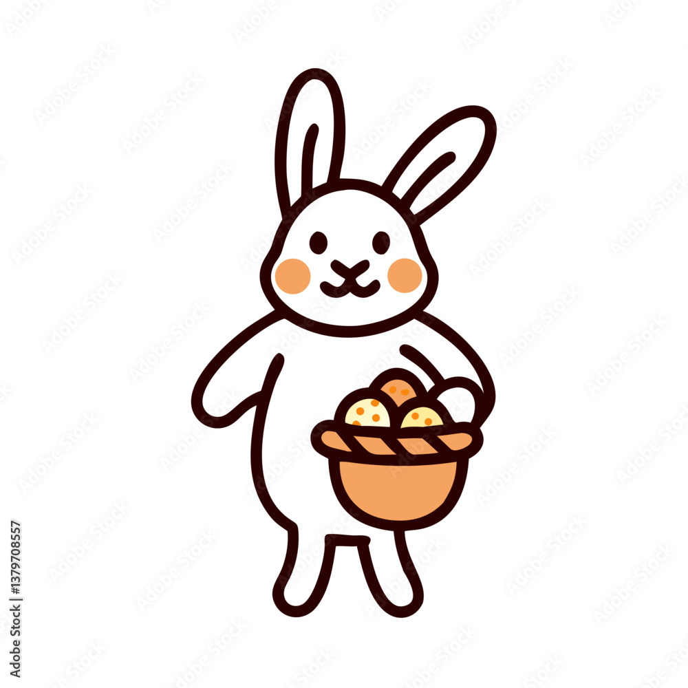 Obraz premium Cute rabbit holding basket of eggs in playful style 