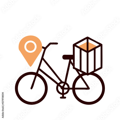 Bicycle with Delivery Box and Location Pin Illustration  