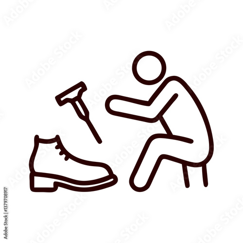 Person repairing a boot with a shoehorn  