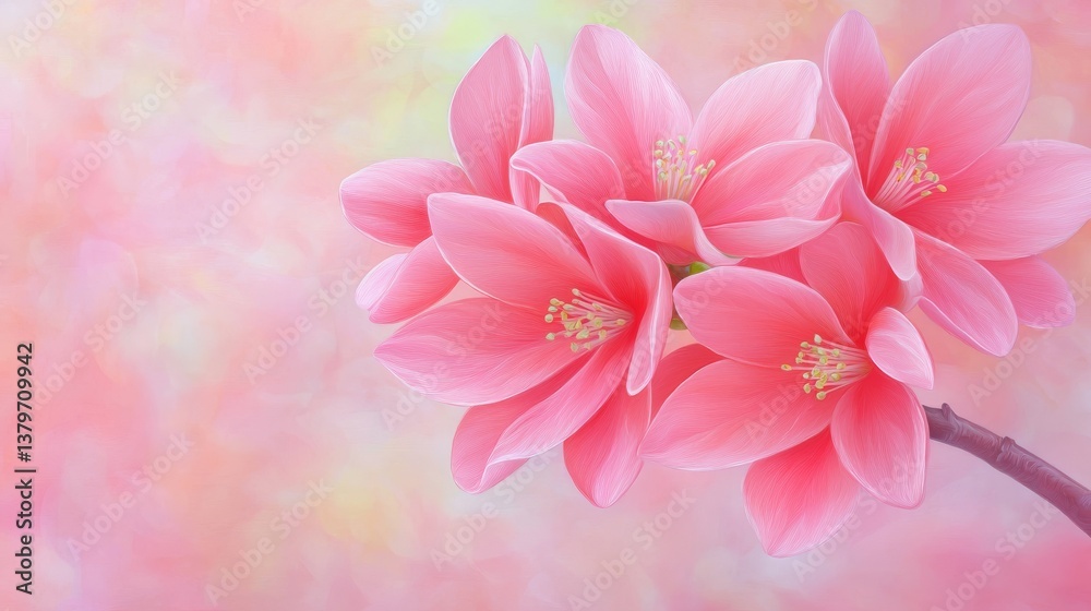 Fototapeta premium Closeup of a pink flower with blurred background, serene nature wallpaper 