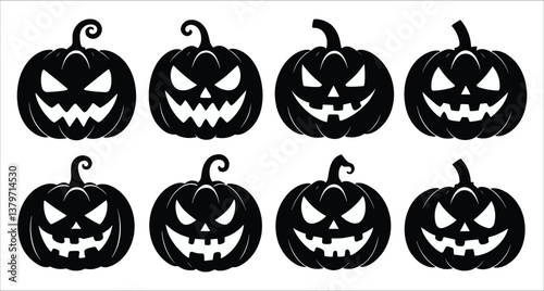 Collection of Halloween pumpkin silhouettes vector design. Set of black Halloween pumpkin silhouettes icon vector. Silhouettes Halloween pumpkin icons. Black pumpkin silhouettes