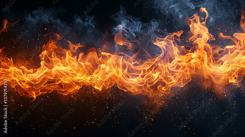 Fototapeta premium Fire flames on black background. Blaze fire flame background and textured