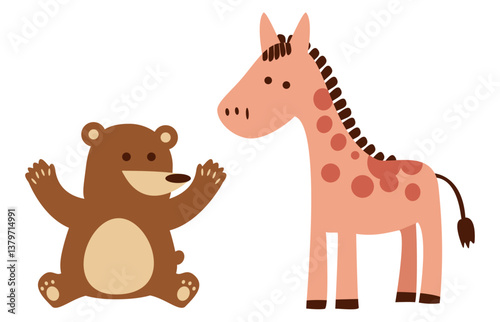 Two cute children's characters. Bear and giraffe.