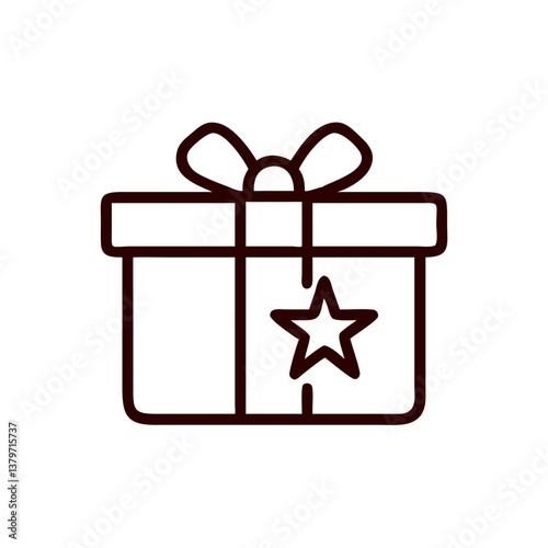 Gift box with star and ribbon in minimalist style  
