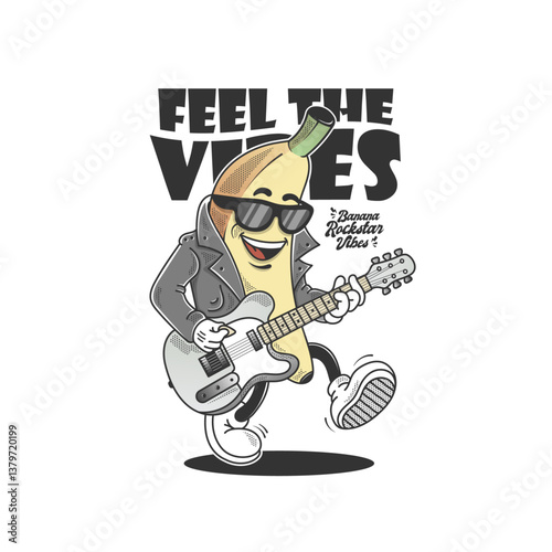 Banana rockstar cartoon mascot illustration. Suitable for logos, mascots, t-shirts, stickers and posters