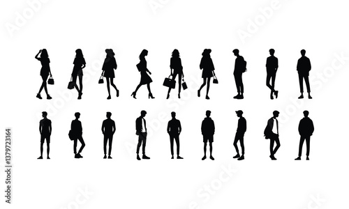 Stylish Silhouettes of Men and Women in Trendy Outfits.