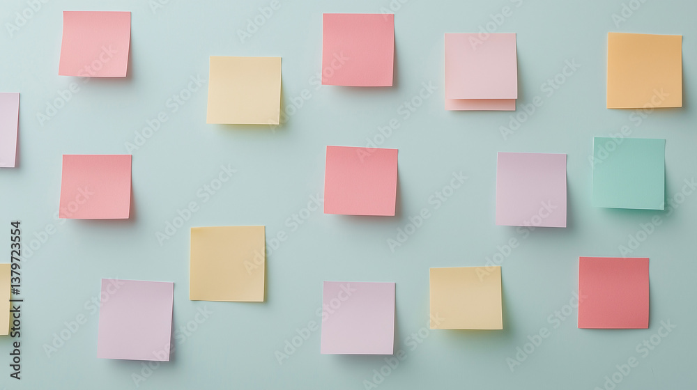 Pastel Sticky Notes: A collection of pastel-colored sticky notes meticulously arranged, offering a versatile backdrop for creative text or design.