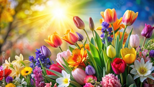 Spring Flowers Bloom: Vibrant Bouquet, Colorful Springtime Floral Photography, Garden Flowers, Spring Season