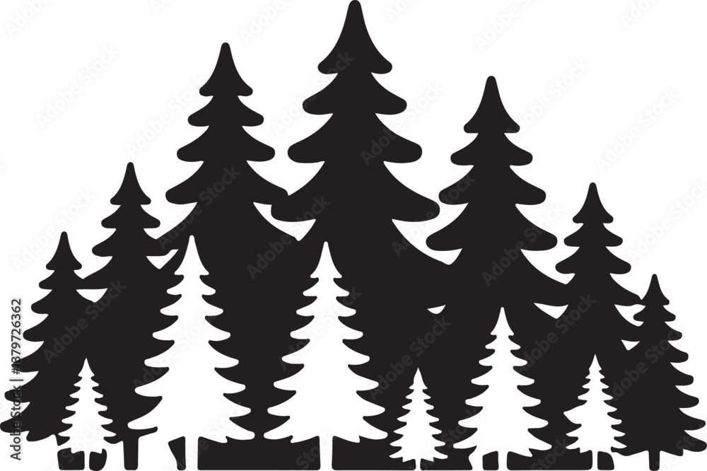 Fototapeta premium Black pine trees set vector illustration on white background