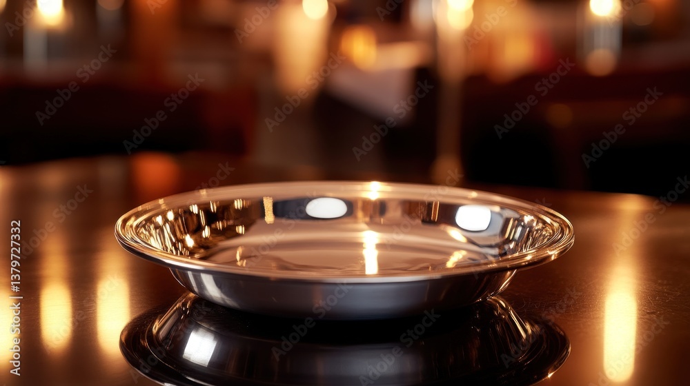 Fototapeta premium Elegant Silver Platter on a Dark Tabletop