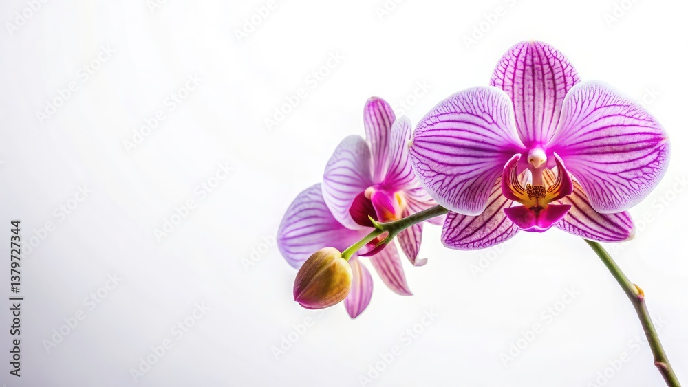 Obraz premium Stunning Orchid, White Background, Isolated Flower, Elegant Bloom, Botanical Photography, Macro Shot, High-Resolution Image, Pure White Background, Single Orchid, Floral Photography