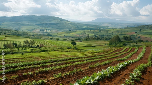 Wallpaper Mural Aerial view of large plantation fields with rows of crops. Torontodigital.ca