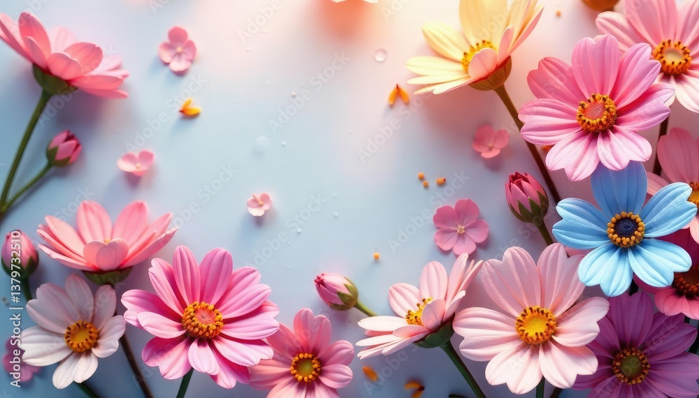 Scattered single blooms, stylized, pastel hues, simple floral, delicate floral Scattered single blooms, stylized, pastel hues, simple floral, delicate floral