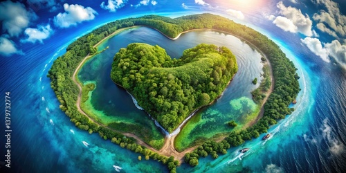 Heart-Shaped Earth Aerial View, Drone Photography, Love Symbolism, USA Postage Stamp Inspiration, Nature and Romance, Landscape Photography, Environmental Awareness, 1991 Stamp Design