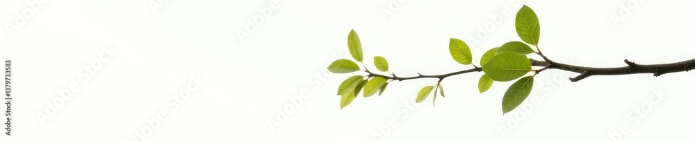 Naklejka premium Single isolated branch with leaves on white background, tree, single