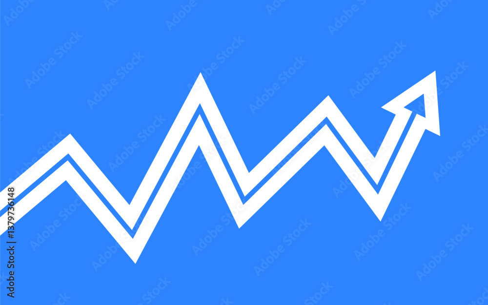 Zigzag White Arrow on Blue Background Symbol of Growth and Positive Trends Zigzag White Arrow on Blue Background Symbol of Growth and Positive Trends