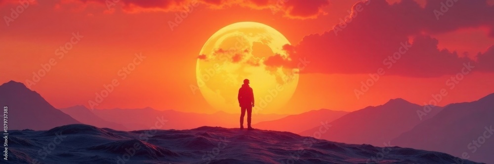 Obraz premium Solitary figure standing alone in vast empty space, solitary, emptiness, deserted