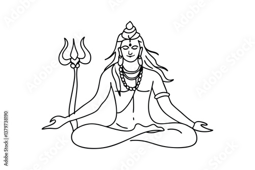 Line Drawing of Lord Shiva in Peaceful Meditation Pose