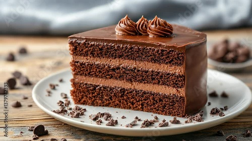 Rich Chocolate Layered Cake with Creamy Frosting on Rustic Table