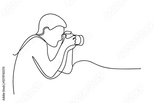 Single Line Drawing Photographer Capturing Moment with DSLR Camera