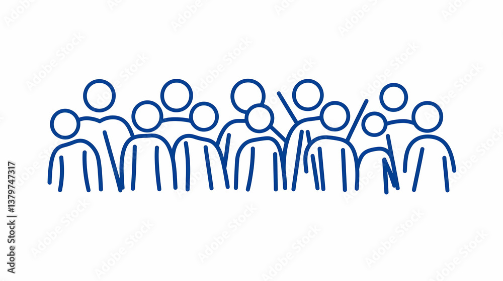 Thin Line Icon Set of Diverse Human Figures in a Crowd Arrangement Thin Line Icon Set of Diverse Human Figures in a Crowd Arrangement