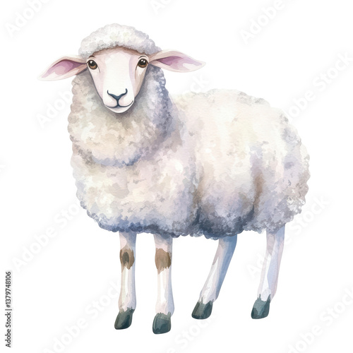 Watercolor of sheep on white background realistic farm animal art