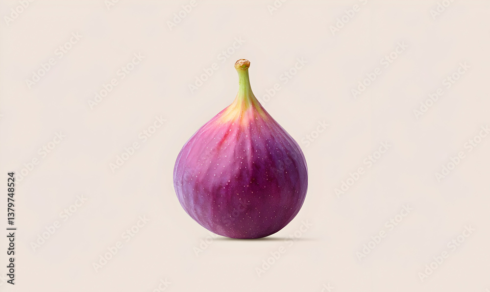 Fototapeta premium Ripe Fig with Deep Purple Skin on Plain Background