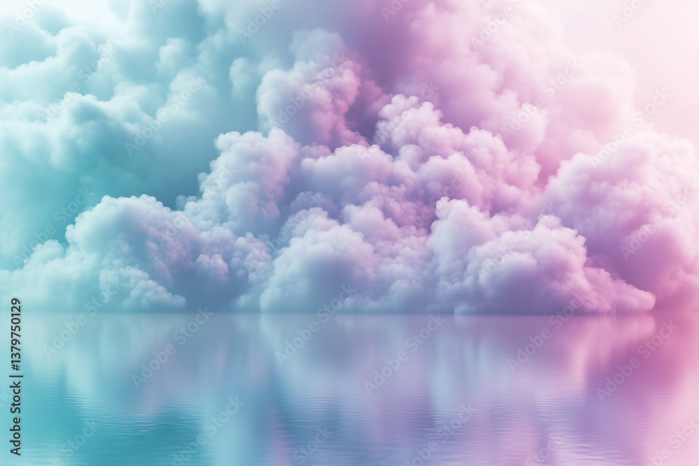 Fototapeta premium Abstract floating cloud shapes in light teal and lilac tones – represents tranquility, used for mindfulness apps