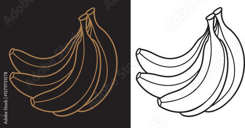 various bananas outline coloring book page line art vector