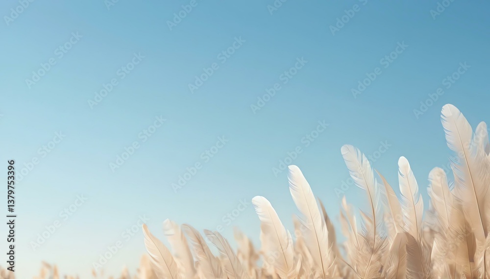 Obraz premium A serene view of soft, wispy grass swaying gently under a clear blue sky, creating a calming and peaceful atmosphere.