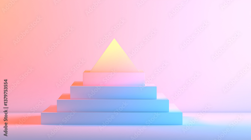 a pyramid structure in a gradient color tone with top spot light. The minimalist design evokes a sense of serenity and balance a pyramid structure in a gradient color tone with top spot light. The minimalist design evokes a sense of serenity and balance