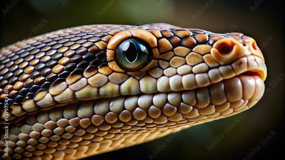 Fototapeta premium Close-up view of a reptile's head, showcasing intricate scale patterns and a captivating eye