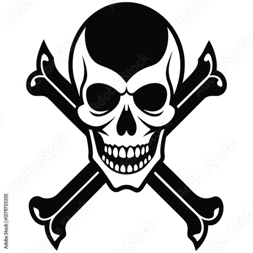 Skull with crossed bones silhouette icon, crossing bones skull silhouettes vector illustration