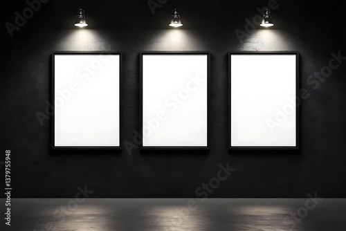 movie poster frame mockup with spotlights from above , 