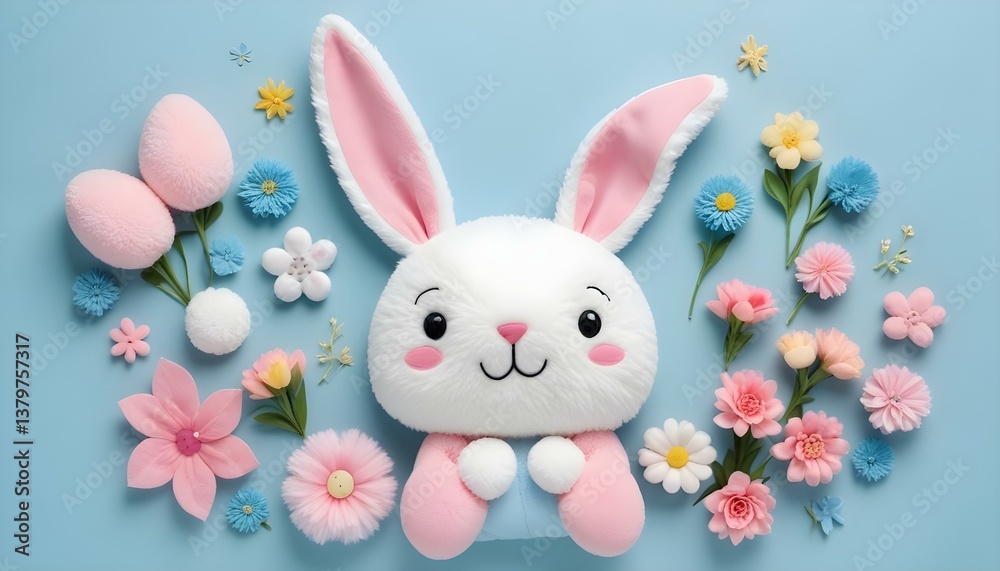 Obraz premium Overhead shot of Easter-themed decorations arranged on a light blue background