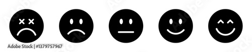 Rating emoji set. Feedback emoticons collection. Feedback and rating emoji. Very happy, happy, neutral, sad and very sad emojis icon set. Emoji, feedback, rating emoji, rating. vector.