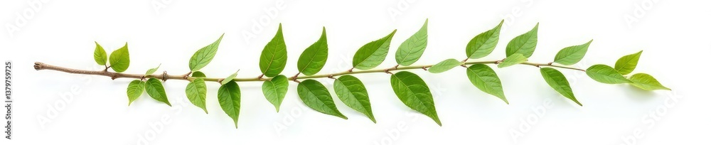 Obraz premium A single branch with intricate details on white background, foliage, organic