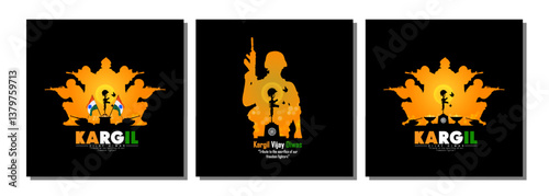 illustration of silhouettes of soldiers abstract concept for Kargil Vijay Diwas, banner or poster. Vector illustration set