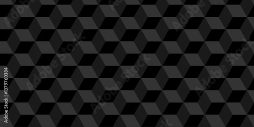 Minimal cubes geometric tile and mosaic wall grid retro digital hexagon technology wallpaper background. black block cube structure backdrop square triangle texture vintage design.	
