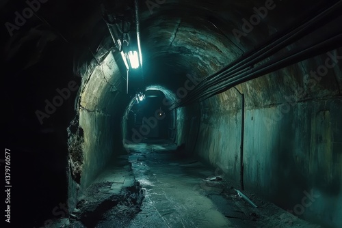 Exploring the eerie corridors of a disused underground mine in twilight, A look inside a disused underground mine which is now being used as a hideout