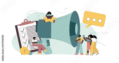 Announcements through the media, PR, Marketing campaign. Public relations.eps